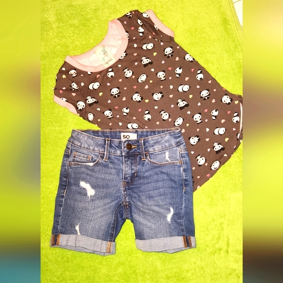 2pc set of Pink and brown Panda print top Very soft & Denim Jean Bermuda Shorts - Picture 10 of 10